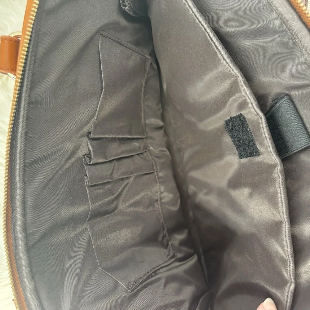 EDODAY‎ Camel Genuine Leather Laptop bag Zipper Multi Pocket 16x11